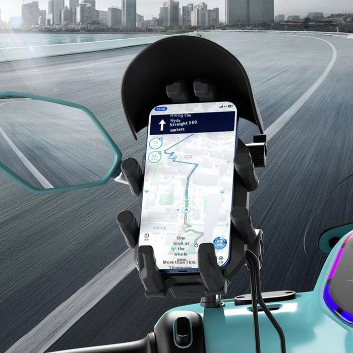 WUPP CS-2056A1 Motorcycle Phone Holder with USB-A+Type-C+Wireless 3-in-1 Charging, Mirror Mount - 4