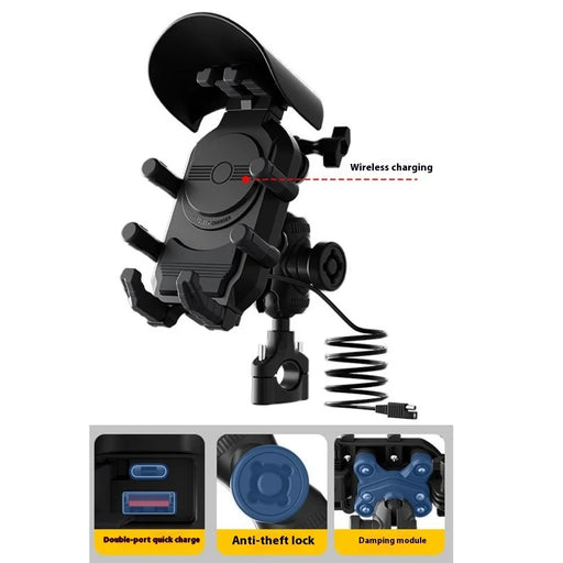 WUPP CS-2056A2 Motorcycle Phone Holder Wireless Charging Phone Stand, Handlebar Mount - 2