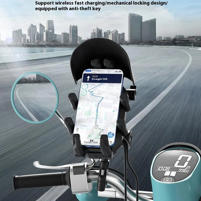 WUPP CS-2056A2 Motorcycle Phone Holder Wireless Charging Phone Stand, Handlebar Mount - 3