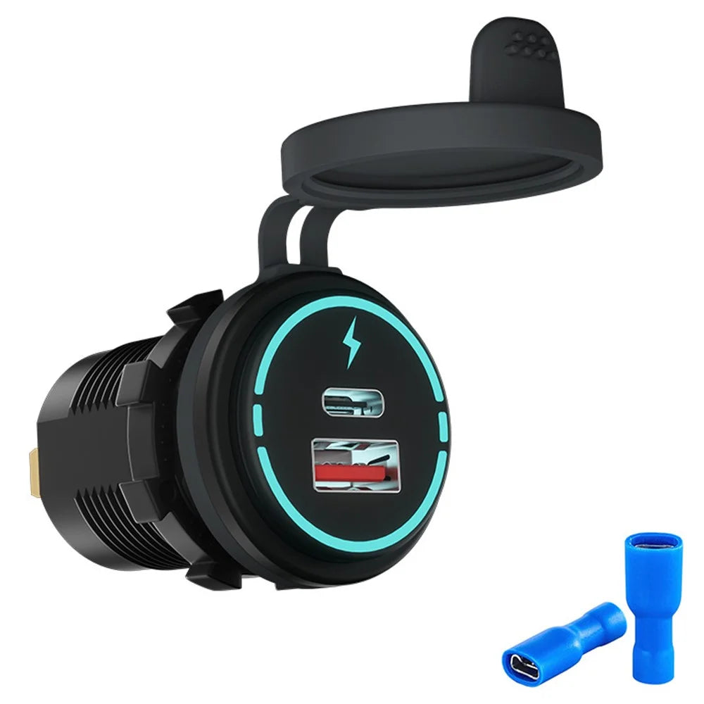 WUPP ZH-1786B1 QC3.0 USB+Type-C Charger IP66 Waterproof Socket with Silicone Cap - 1