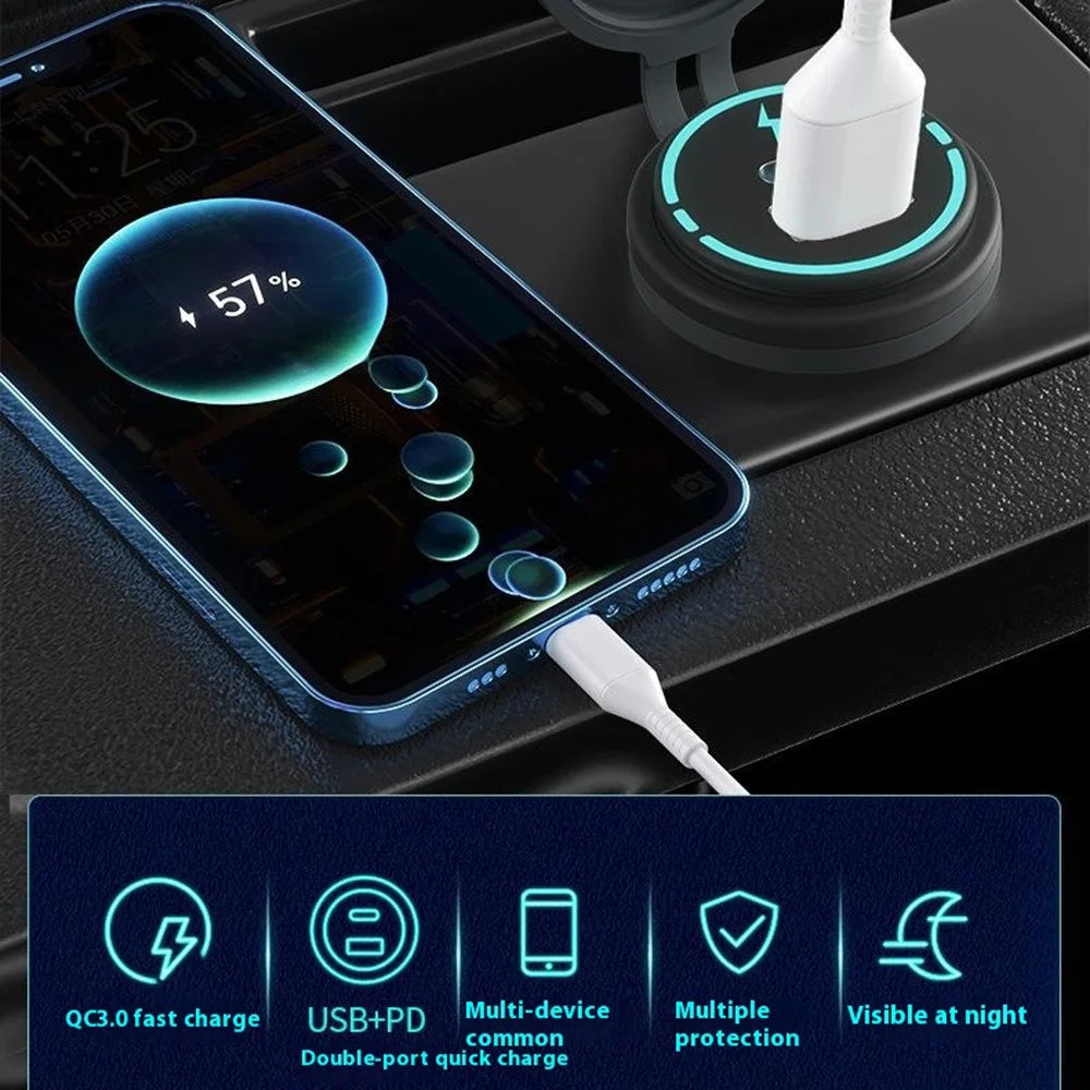 WUPP ZH-1786B1 QC3.0 USB+Type-C Charger IP66 Waterproof Socket with Silicone Cap - 2