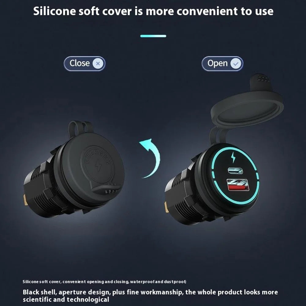 WUPP ZH-1786B1 QC3.0 USB+Type-C Charger IP66 Waterproof Socket with Silicone Cap - 5