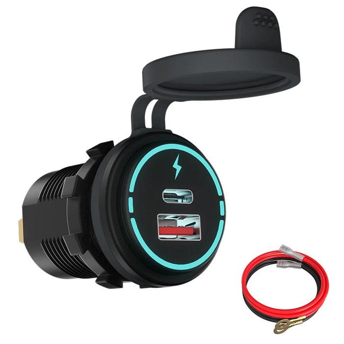 WUPP ZH-1786B2 QC3.0 Charger USB+Type-C Socket with Silicone Cap and 60cm Cable - 1