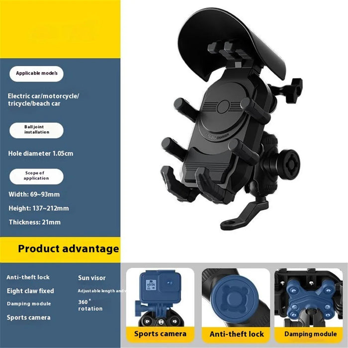 WUPP CS-2056B1 Motorcycle Phone Holder Rearview Mirror Mount Anti-Shock Phone Bracket - 3