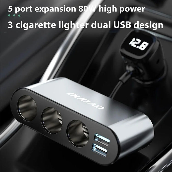 DUDAO R1Pro 80W Car Charger 2 USB Ports + 3 Cigarette Lighter Sockets Adapter - 3