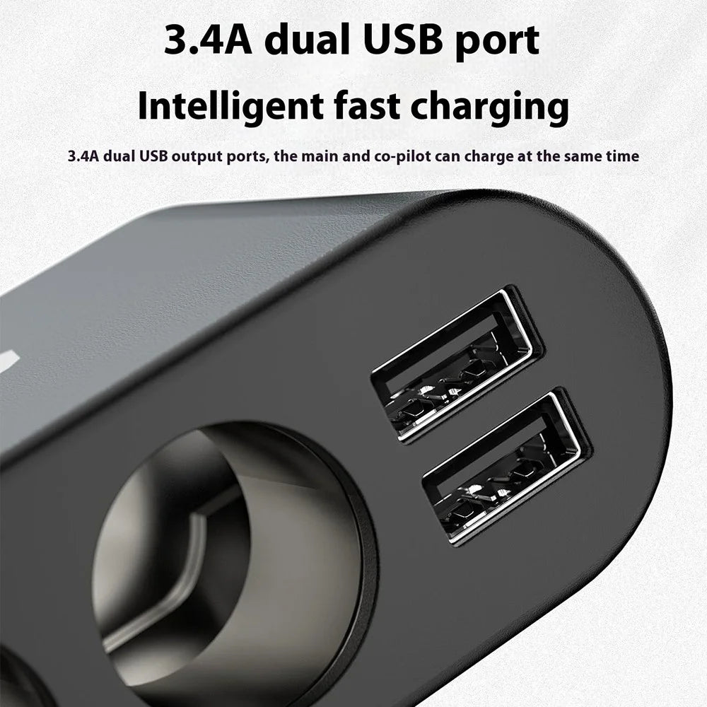 DUDAO R1Pro 80W Car Charger 2 USB Ports + 3 Cigarette Lighter Sockets Adapter - 4