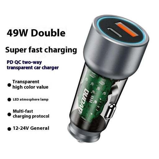 DUDAO R4T 49W Transparent Car Charger QC3.0 USB+Type-C PD Fast Charging Power Adapter - 2