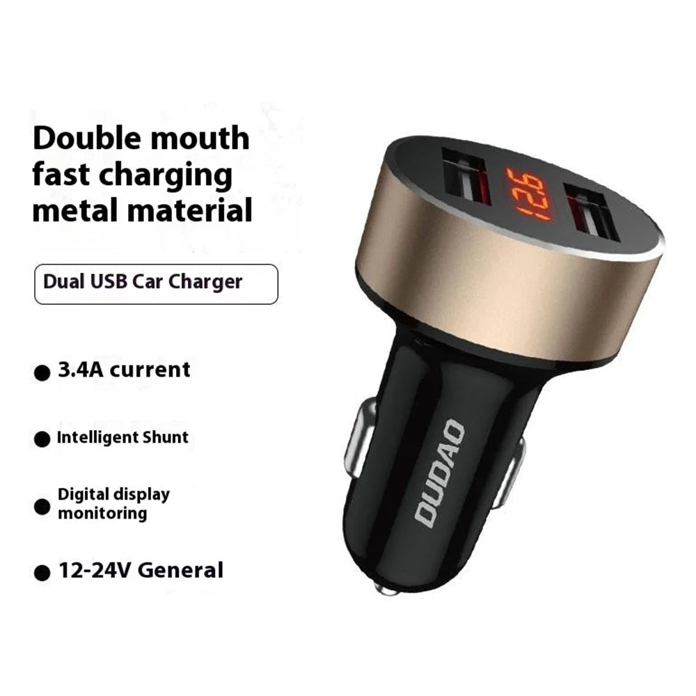 DUDAO R1s Dual USB 3.4A Phone Fast Charging Adapter Voltage Digital Display Car Charger - 3