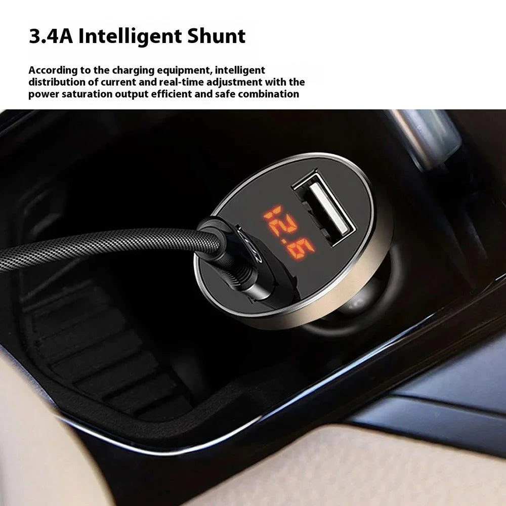 DUDAO R1s Dual USB 3.4A Phone Fast Charging Adapter Voltage Digital Display Car Charger - 5