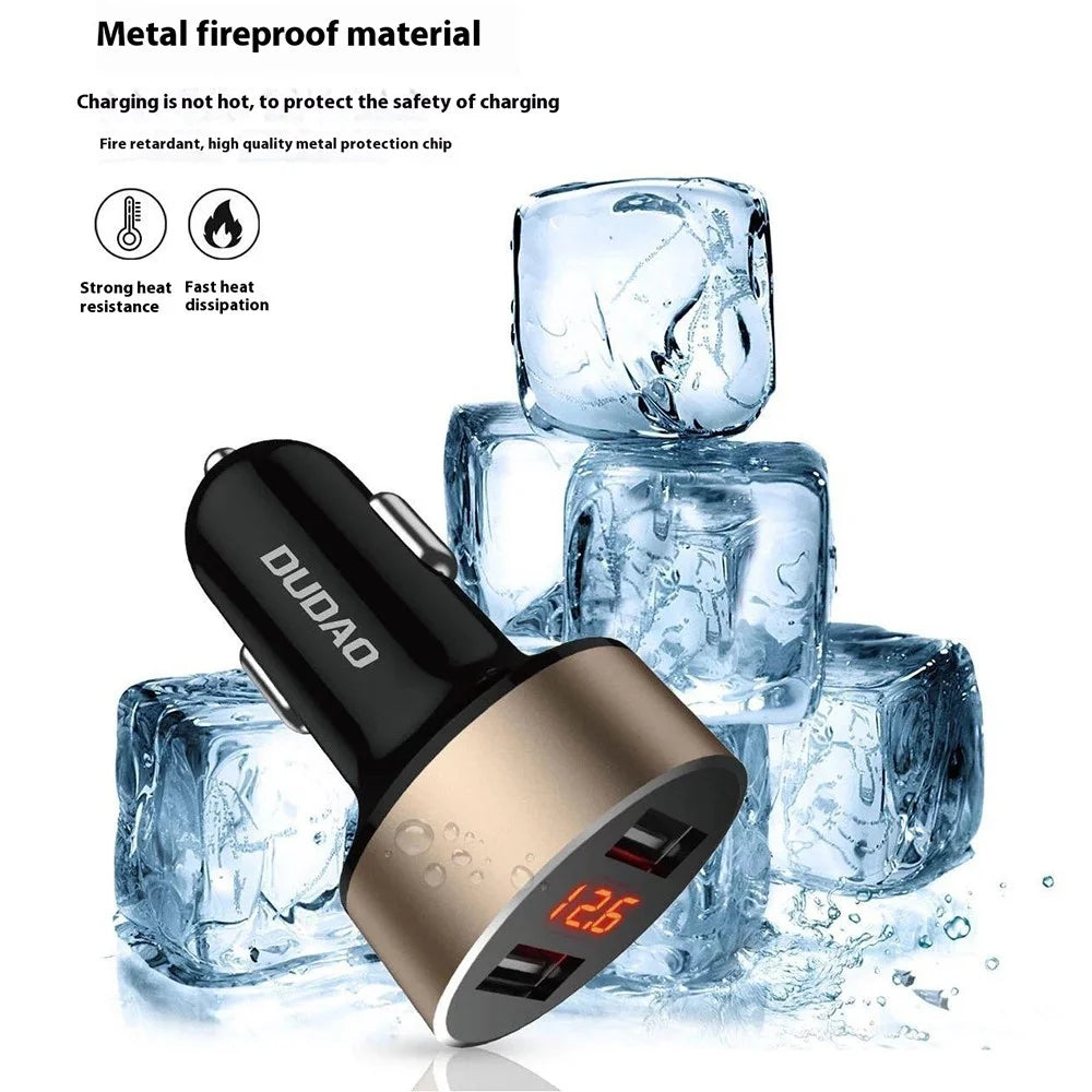 DUDAO R1s Dual USB 3.4A Phone Fast Charging Adapter Voltage Digital Display Car Charger - 7