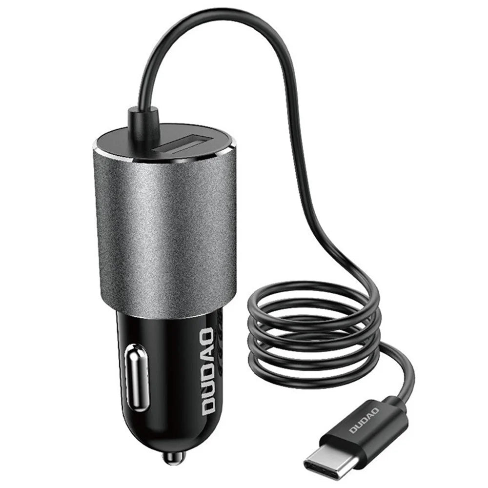 DUDAO R5Pro 3.4A USB Phone Charging Adapter Car Charger with Built-In Cable - Type-C Cable - 1