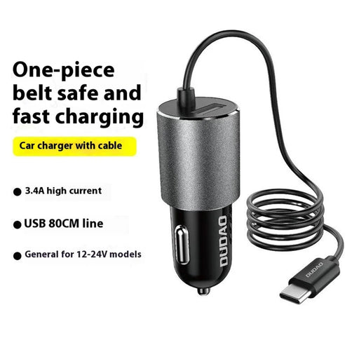 DUDAO R5Pro 3.4A USB Phone Charging Adapter Car Charger with Built-In Cable - Type-C Cable - 2
