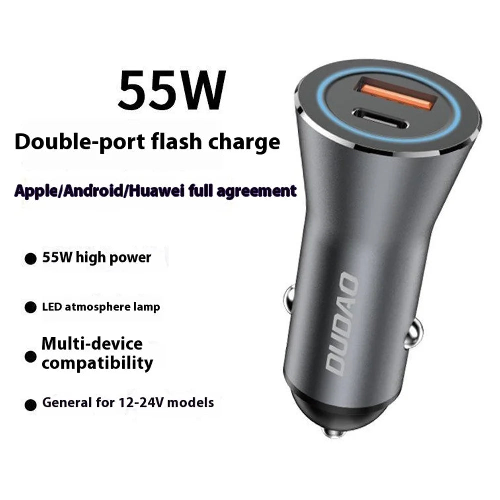 DUDAO R4Max 55W Fast Charging USB+Type-C Dual Port Cigarette Lighter Car Charger - 2