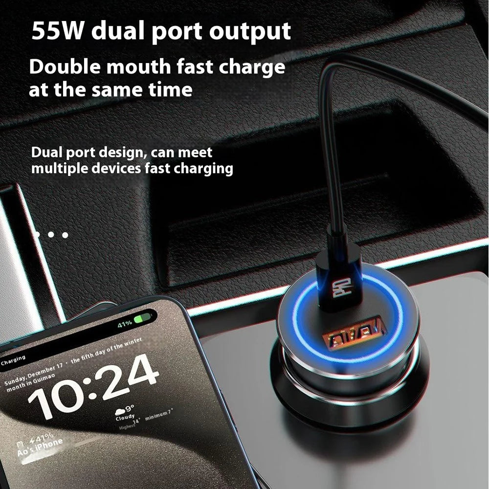 DUDAO R4Max 55W Fast Charging USB+Type-C Dual Port Cigarette Lighter Car Charger - 3