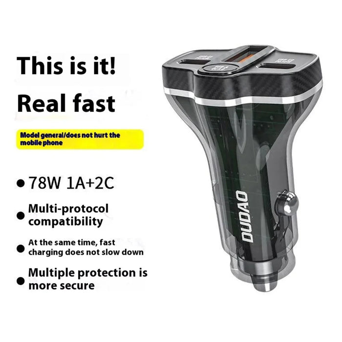 DUDAO R78 PD QC Fast Charging USB + Dual Type-C Cigarette Lighter Car Charger - 2