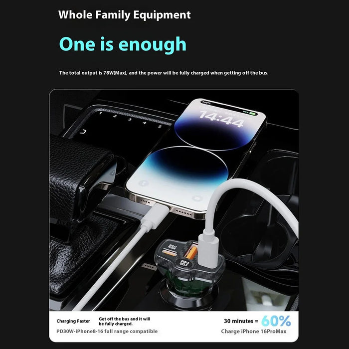 DUDAO R78 PD QC Fast Charging USB + Dual Type-C Cigarette Lighter Car Charger - 4