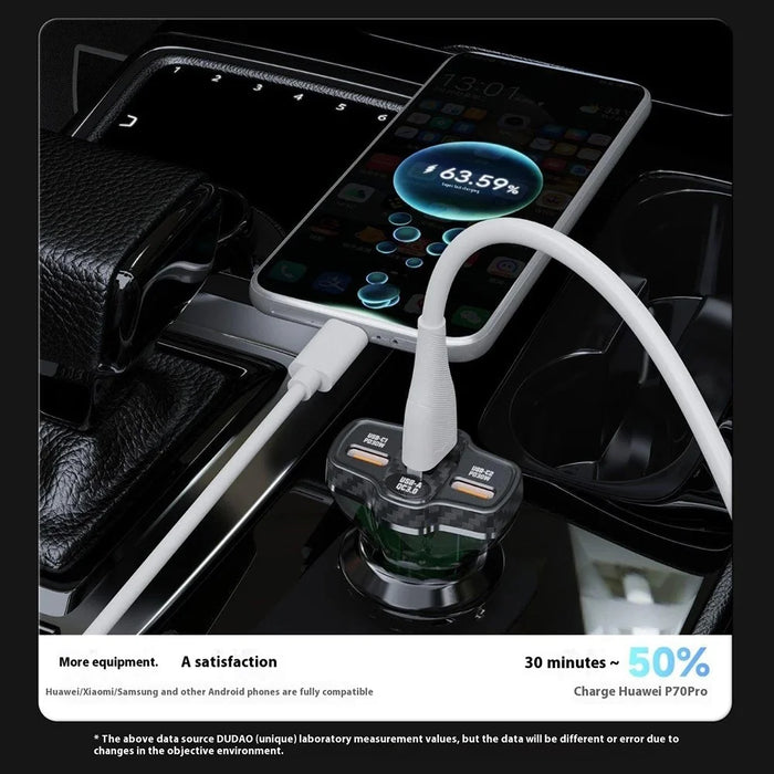 DUDAO R78 PD QC Fast Charging USB + Dual Type-C Cigarette Lighter Car Charger - 5