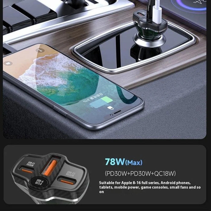 DUDAO R78 PD QC Fast Charging USB + Dual Type-C Cigarette Lighter Car Charger - 6
