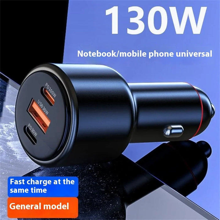 USB + Dual Type-C Phone Fast Charging Adapter PD 100W + PD 30W Aluminum Alloy Car Charger - 4