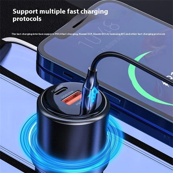 USB + Dual Type-C Phone Fast Charging Adapter PD 100W + PD 30W Aluminum Alloy Car Charger - 7