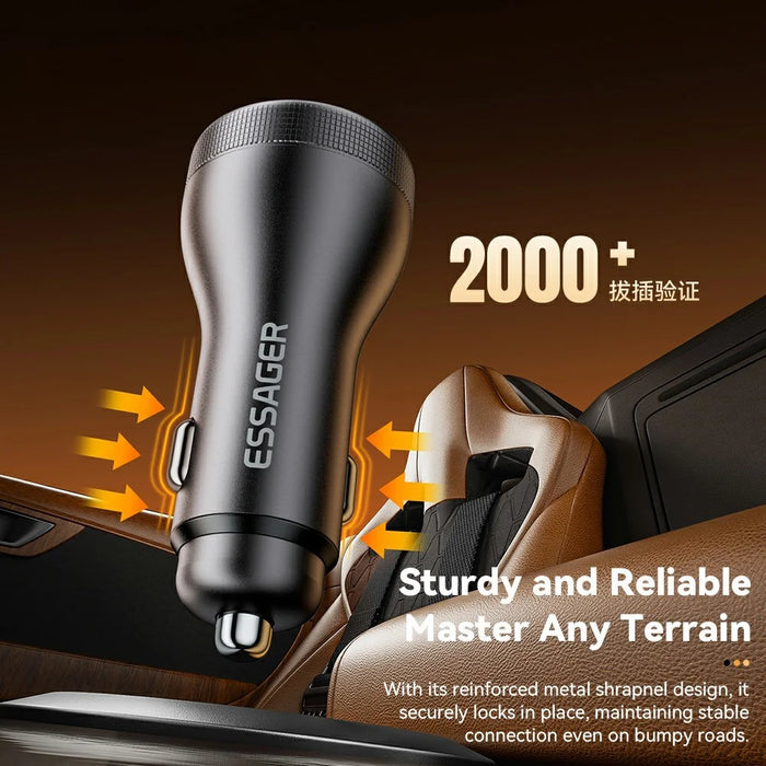 ESSAGER USB A + Type C Car Charger 100W Super Fast Charging Adapter with Digital Display - Black - 7