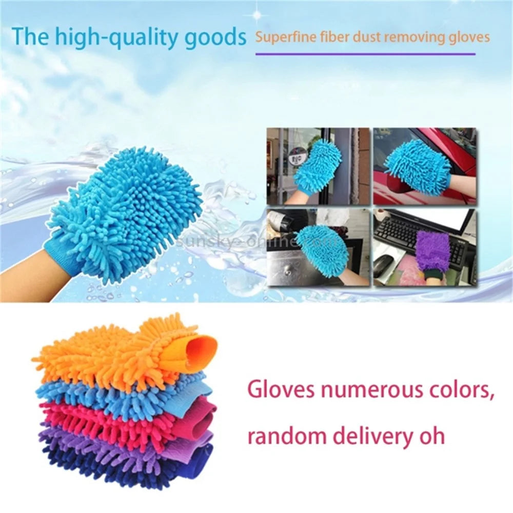 Microfiber Gloves for Cleaning Car Double-Sided Chenille Microfiber Glove Antistatic Cleaning Cloth Dust Removal Cleaning Gloves (Random Color) - 6