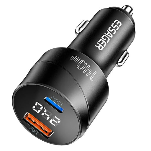 ESSAGER 140W Fast Charging Adapter Digital Display USB A + Type C Car Charger - 1