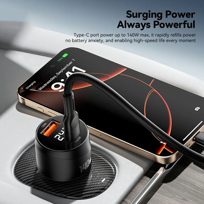 ESSAGER 140W Fast Charging Adapter Digital Display USB A + Type C Car Charger - 4