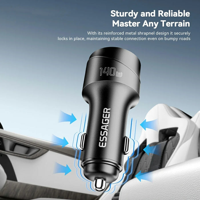 ESSAGER 140W Fast Charging Adapter Digital Display USB A + Type C Car Charger - 5