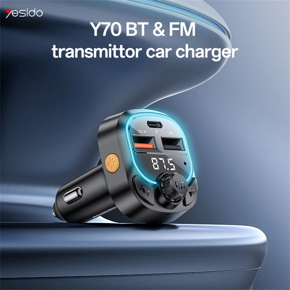YESIDO Y70 Bluetooth-compatible 5.3 FM Transmitter Car Charger Hands Free Calling MP3 Player - 2