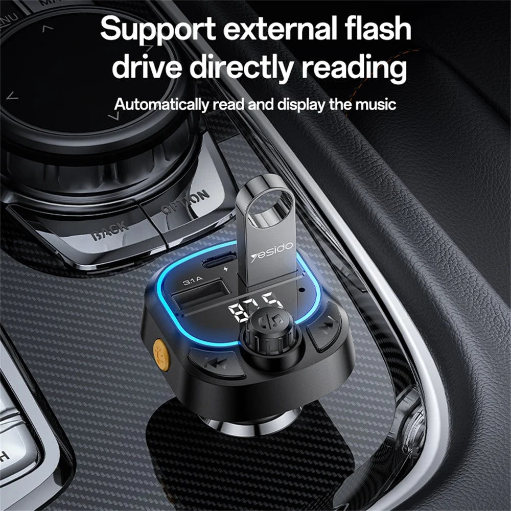 YESIDO Y70 Bluetooth-compatible 5.3 FM Transmitter Car Charger Hands Free Calling MP3 Player - 4