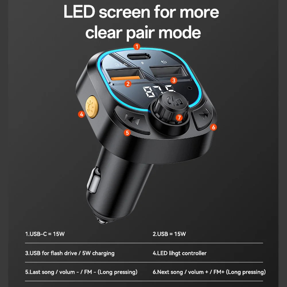 YESIDO Y70 Bluetooth-compatible 5.3 FM Transmitter Car Charger Hands Free Calling MP3 Player - 7