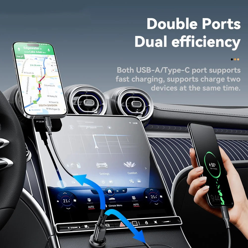 ESSAGER ES-CC15 Car Charger 45W Dual Port USB-A + Type-C Fast Charging Socket Cigarette Lighter - Grey - 3