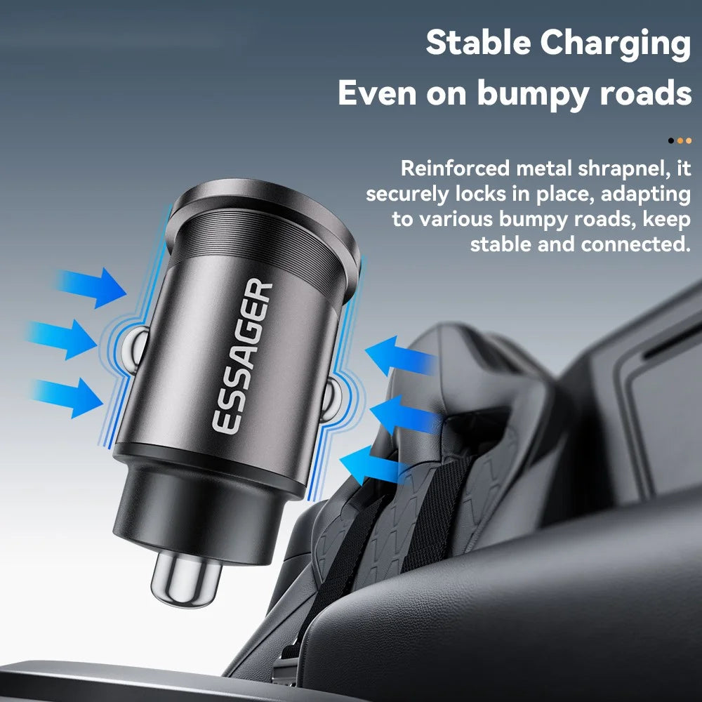 ESSAGER ES-CC15 Car Charger 45W Dual Port USB-A + Type-C Fast Charging Socket Cigarette Lighter - Grey - 7