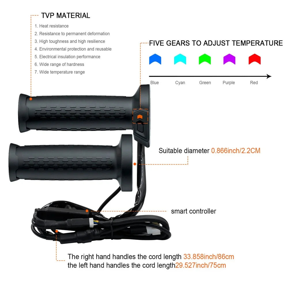 CS-1324A1 1 Pair 5 Gears Temperature Adjustable Winter ATV Motorcycle Heated Grips Electric Heating Hand Grips - 5