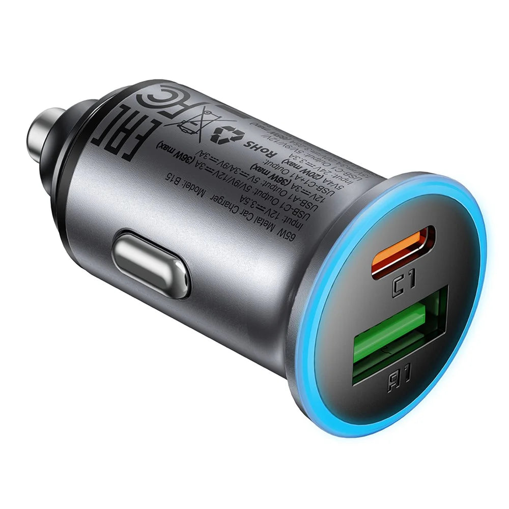 ACEFAST B15 65W Metal Car Charger Dual Port USB-A + USB-C Fast Charging Car Power Adapter Cigarette Lighter - 2