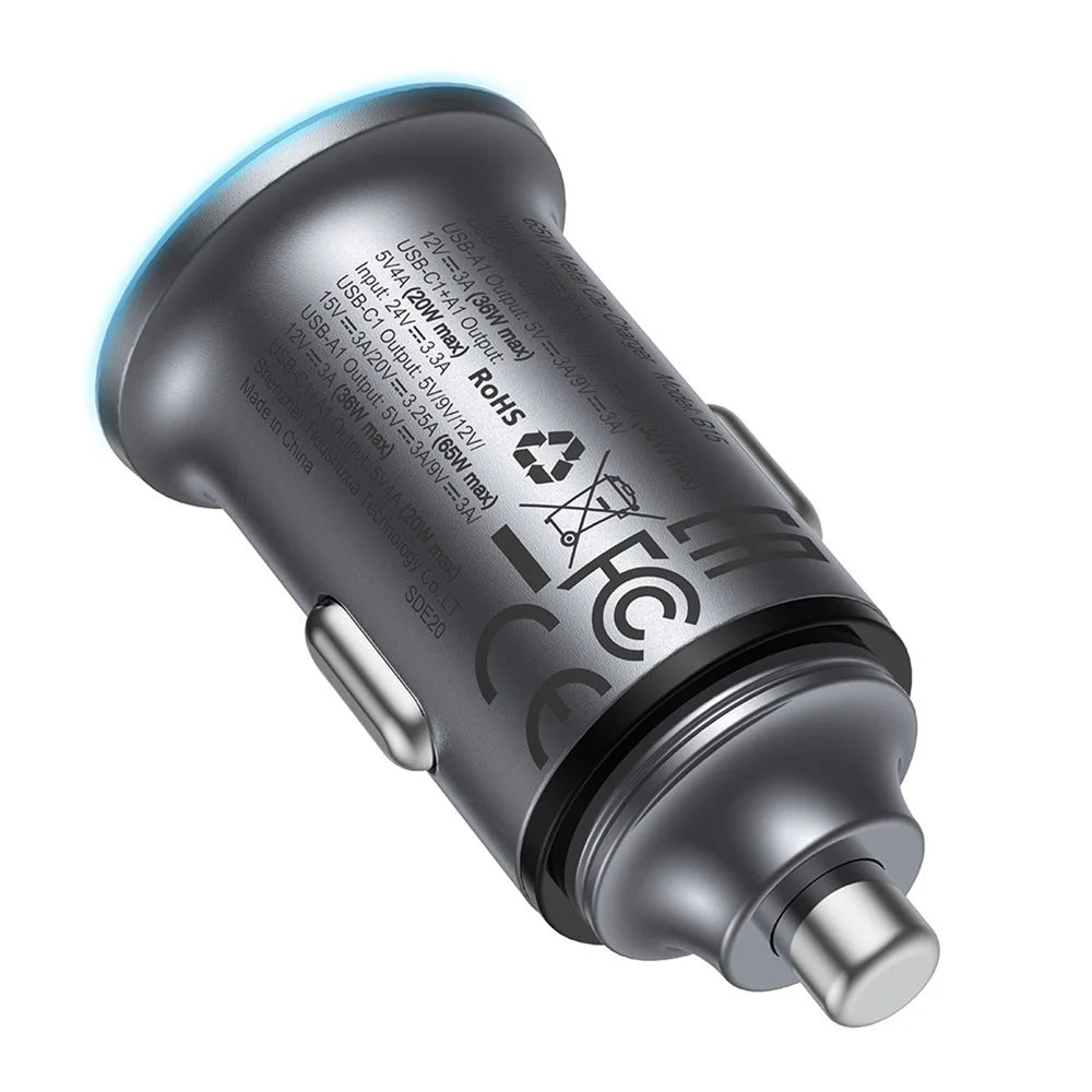 ACEFAST B15 65W Metal Car Charger Dual Port USB-A + USB-C Fast Charging Car Power Adapter Cigarette Lighter - 3