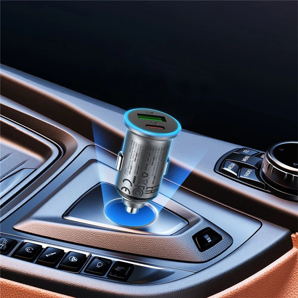 ACEFAST B15 65W Metal Car Charger Dual Port USB-A + USB-C Fast Charging Car Power Adapter Cigarette Lighter - 5