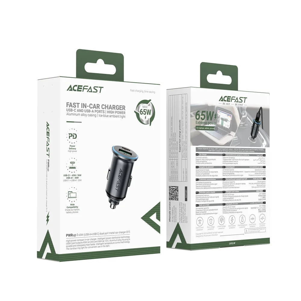 ACEFAST B15 65W Metal Car Charger Dual Port USB-A + USB-C Fast Charging Car Power Adapter Cigarette Lighter - 7