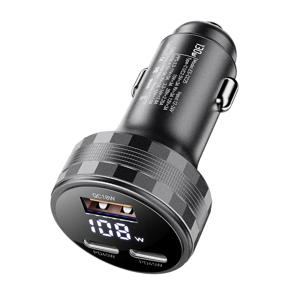ESSAGER 108W Car Charger USB-A + USB-C Aluminum Alloy Fast Charging Lighter Charger for Vehicle - Grey - 2