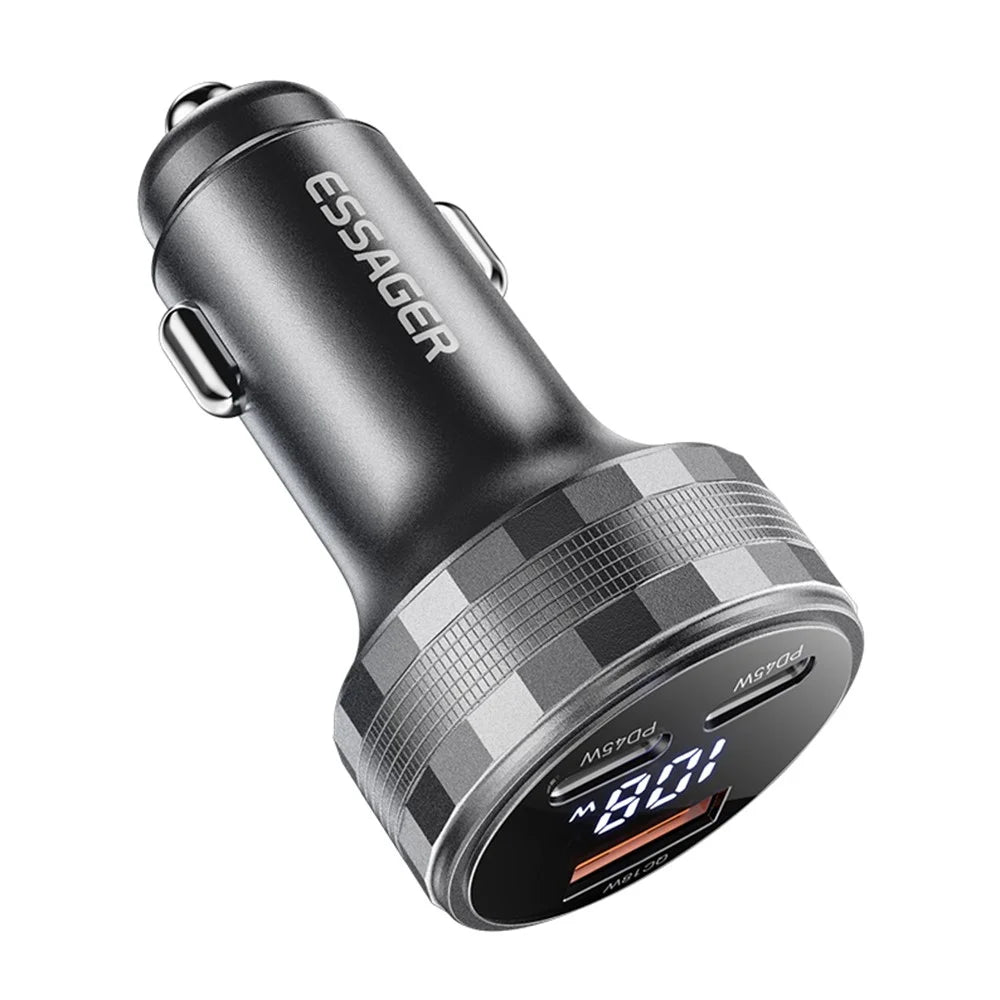 ESSAGER 108W Car Charger USB-A + USB-C Aluminum Alloy Fast Charging Lighter Charger for Vehicle - Grey - 3