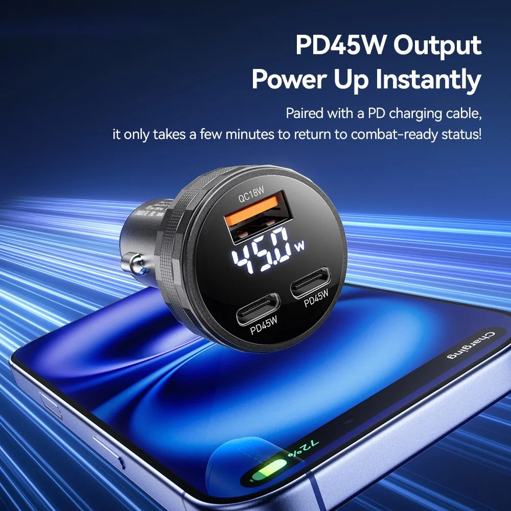 ESSAGER 108W Car Charger USB-A + USB-C Aluminum Alloy Fast Charging Lighter Charger for Vehicle - Grey - 4