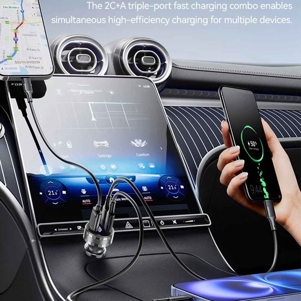 ESSAGER 108W Car Charger USB-A + USB-C Aluminum Alloy Fast Charging Lighter Charger for Vehicle - Grey - 5