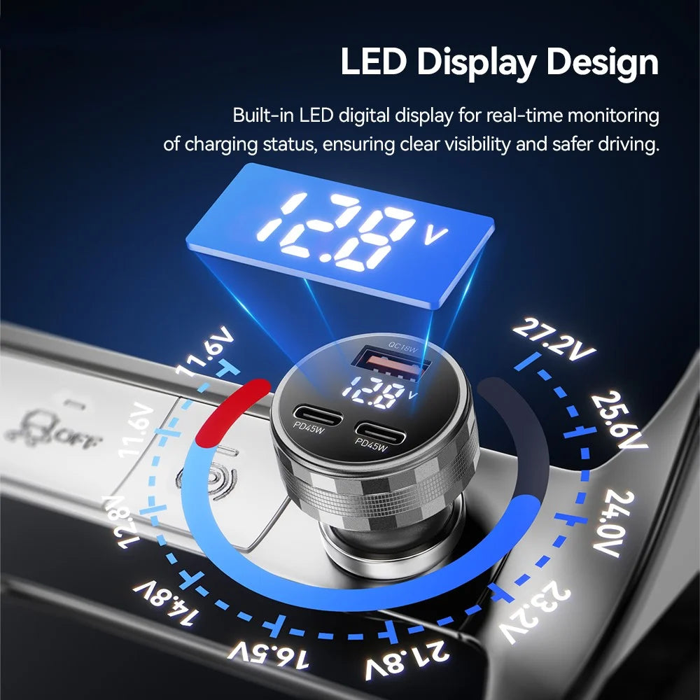 ESSAGER 108W Car Charger USB-A + USB-C Aluminum Alloy Fast Charging Lighter Charger for Vehicle - Grey - 6