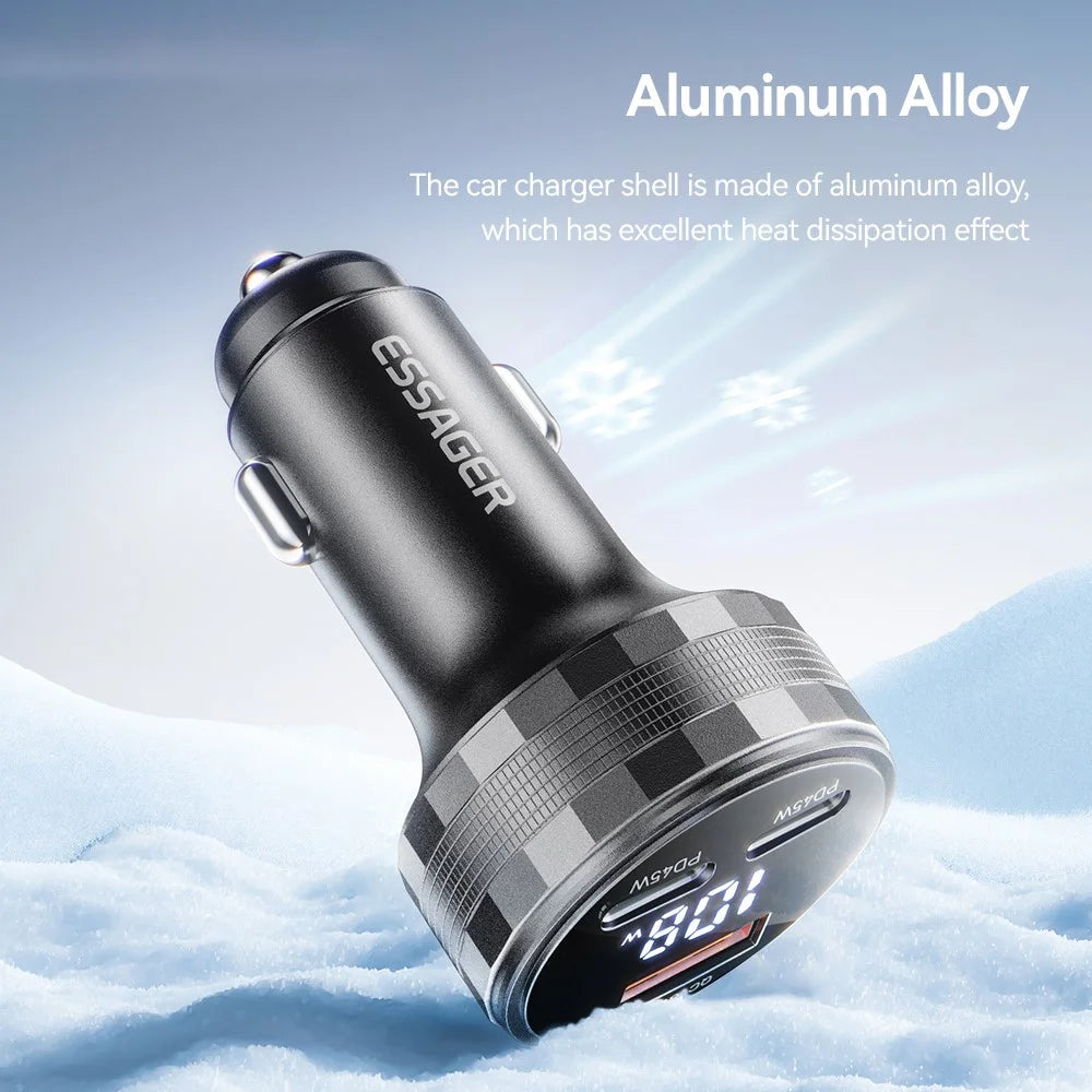ESSAGER 108W Car Charger USB-A + USB-C Aluminum Alloy Fast Charging Lighter Charger for Vehicle - Grey - 7