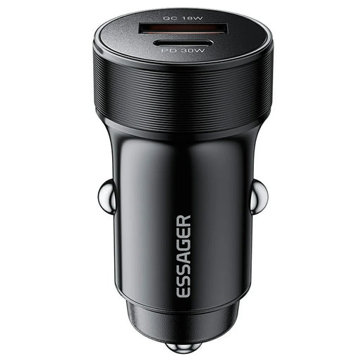 ESSAGER PD 30W Aluminum Alloy Car Charger Dual Port USB-A + Type-C Fast Charging Power Adapter with Smart Chip - Black - 1