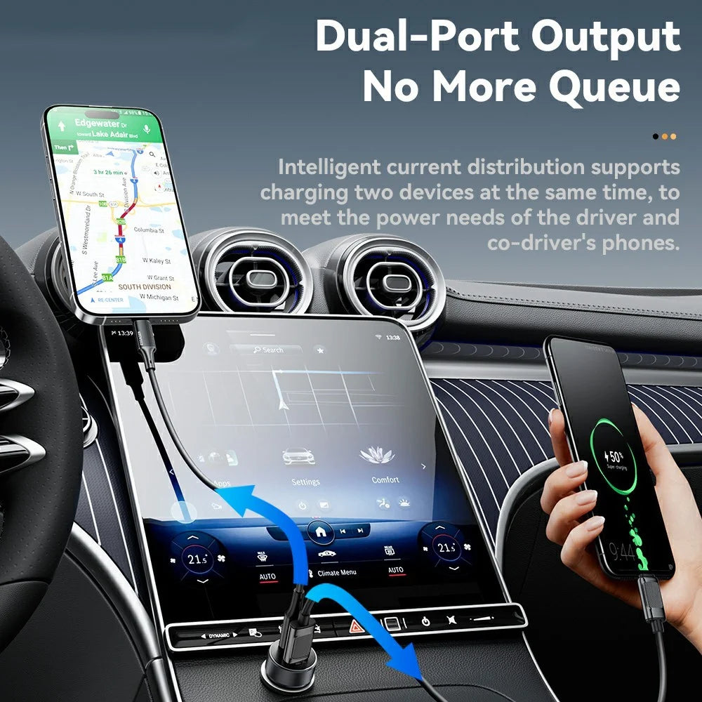 ESSAGER PD 30W Aluminum Alloy Car Charger Dual Port USB-A + Type-C Fast Charging Power Adapter with Smart Chip - Black - 3