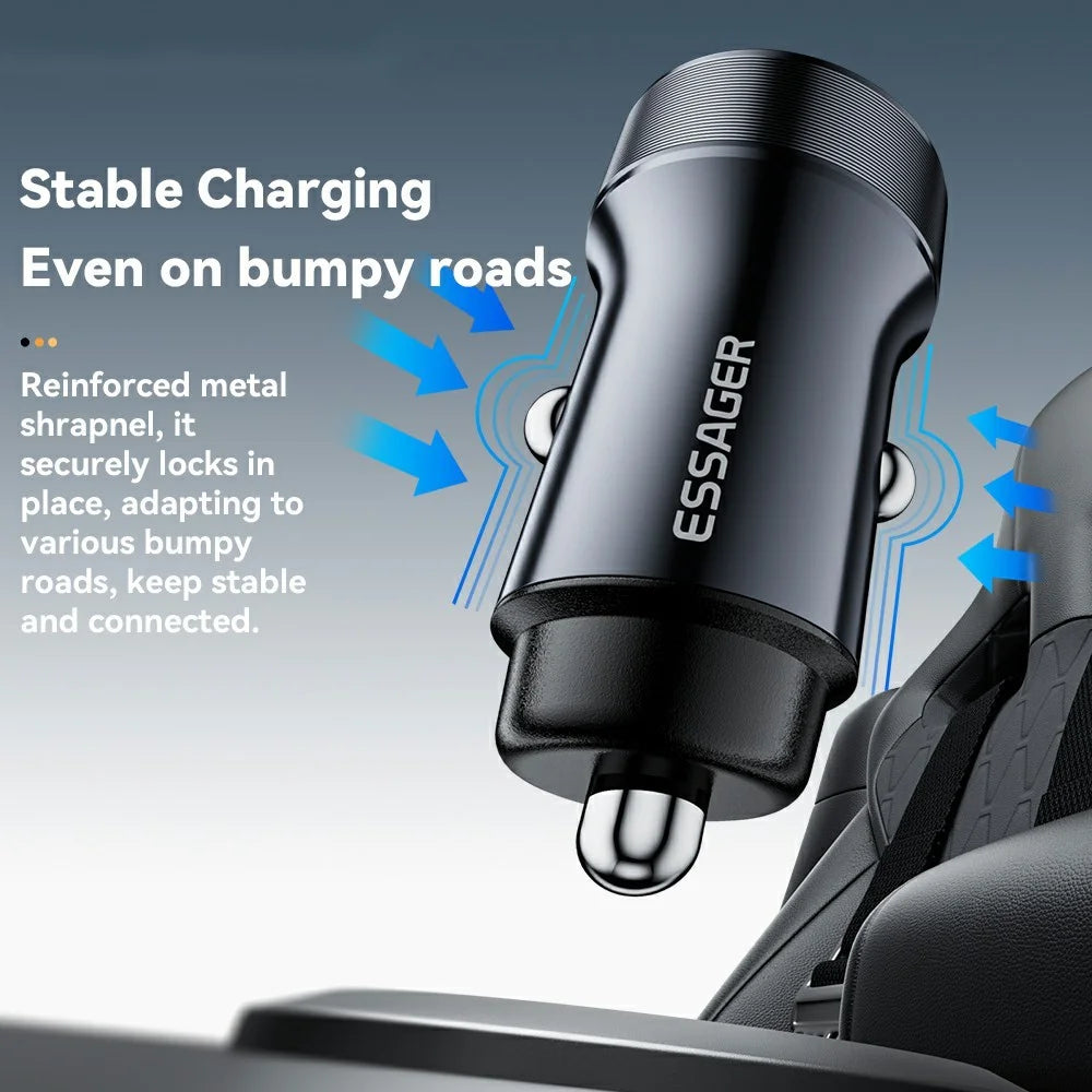 ESSAGER PD 30W Aluminum Alloy Car Charger Dual Port USB-A + Type-C Fast Charging Power Adapter with Smart Chip - Black - 7