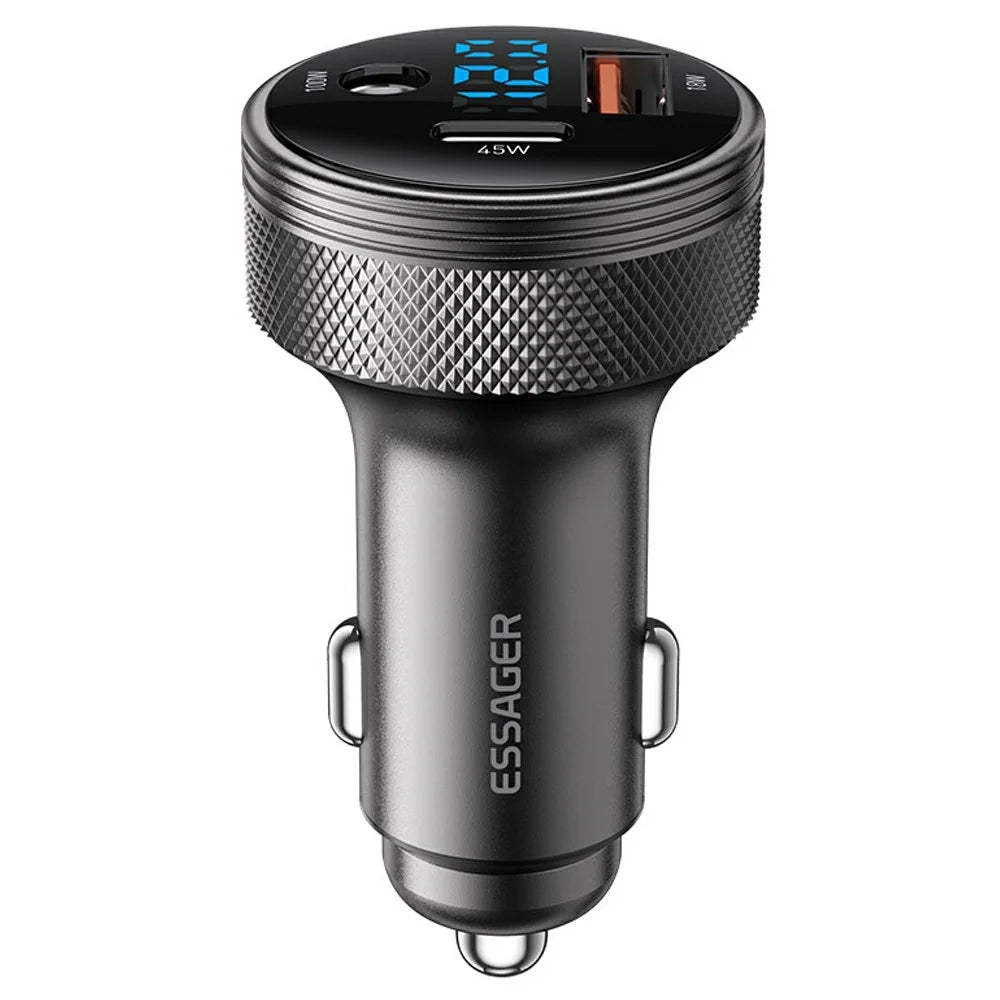 ESSAGER 150W Aluminum Alloy Digital Display Car Charger with DC + USB A + Type-C Port Fast Charging Adapter for Car  - Grey - 1