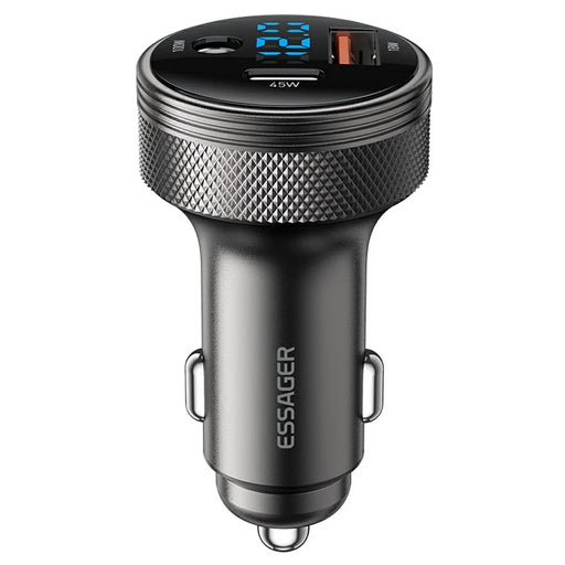 ESSAGER 150W Aluminum Alloy Digital Display Car Charger with DC + USB A + Type-C Port Fast Charging Adapter for Car  - Grey - 1